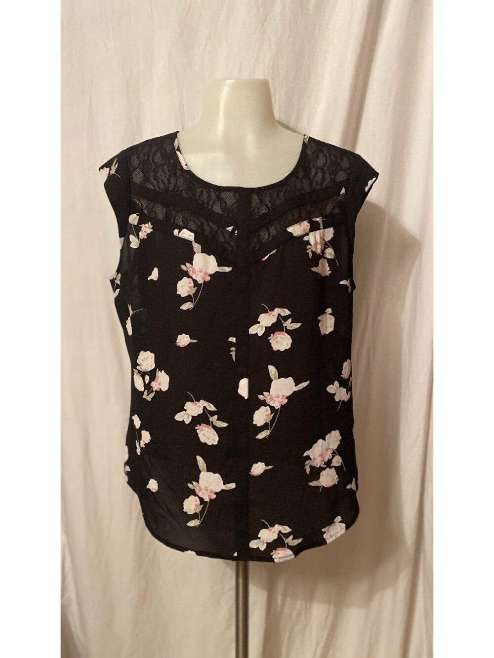 Candie's Black Floral Lace Yoke Blouse